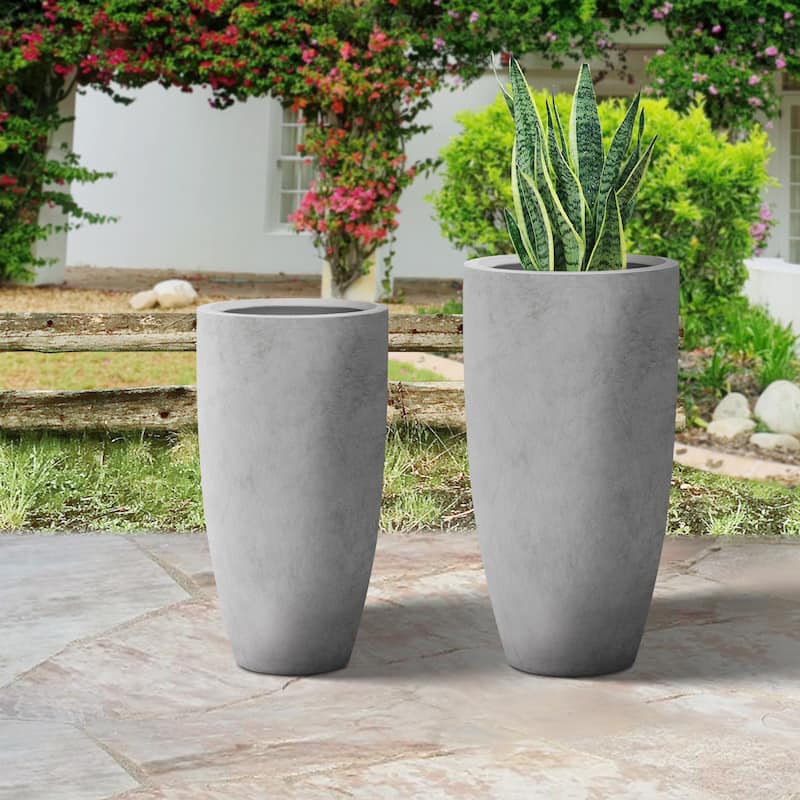 Plantara 32" & 23.6" H Tall Raw Concrete planter, Large Outdoor Plant pot, Modern Tapered Flower